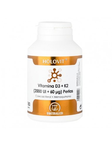 Holovit vitamina D3 2.000 UI + K2 60 µg de Equisalud, 180 perlas