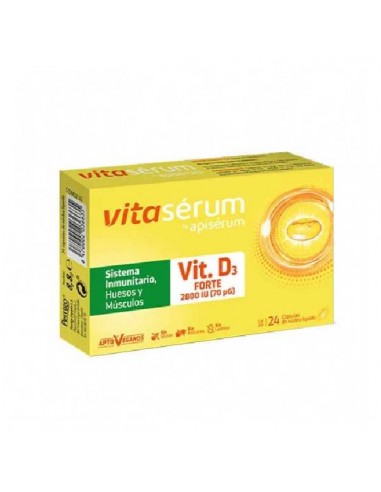 Vitaserum Vitamina D3 forte sin gluten de Apiserum, 24 cápsulas
