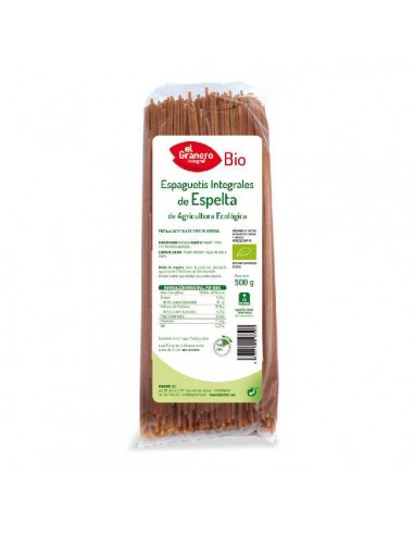 Espaguetis trigo espelta integral BIO de El Granero Integral, 500 gramos