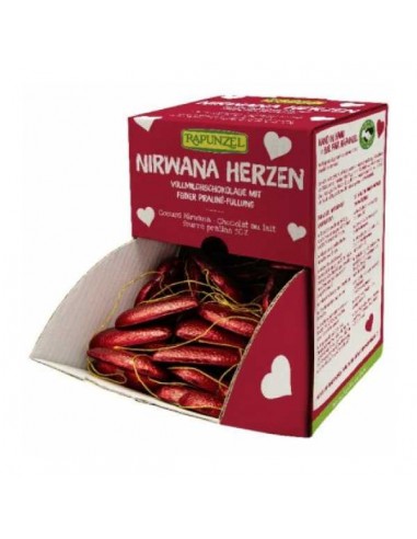 Corazones de chocolate Nirwana Herzen de Rapunzel, caja de 60 corazones de 16 gramos