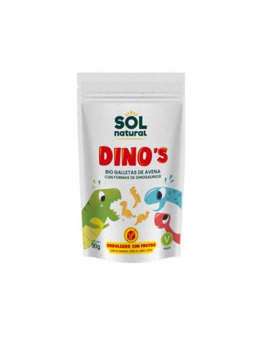 Galletas Dino´s de avena y fruta BIO vegan de Solnatural, 90 gramos