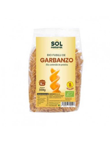 Fusilli de garbanzo sin gluten BIO de Solnatural, 300 gramos