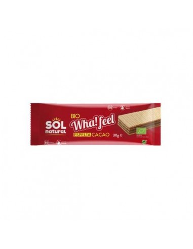 Whafeel snack espelta y cacao de Solnatural, caja 20 barritas de 30 gramos