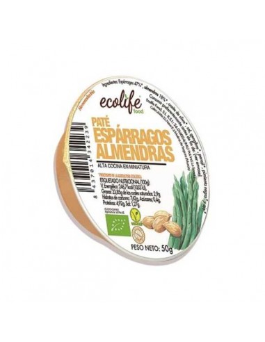 Pate vegetal de espárragos y almendras vegan de Ecolife Food, 50 gramos