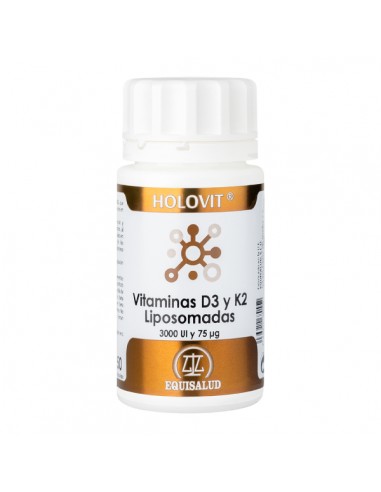 Holovit Vitaminas D3 y K2 Liposomadas 3000 UI y 75 mcg de Equisalud, 50 cápsulas