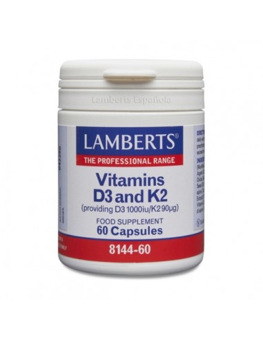 Vitaminas D3 y K2 90mg de Lamberts, 60 comprimidos