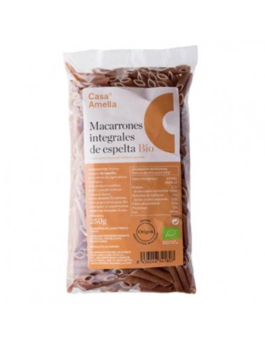 Macarrones integrales de espelta BIO de Casa Amella, 250 gramos