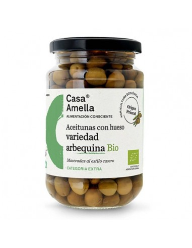 Aceitunas Arbequina con hueso BIO de Casa Amella, 220 gramos