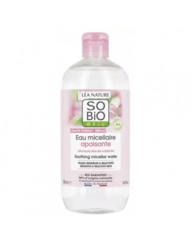 Agua micelar calmante con aloe vera y rosas de SO'BiO étic, 500 mililitros