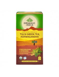 Tulsi infusión green tea ashwagandha de Organic India, 25 unidades